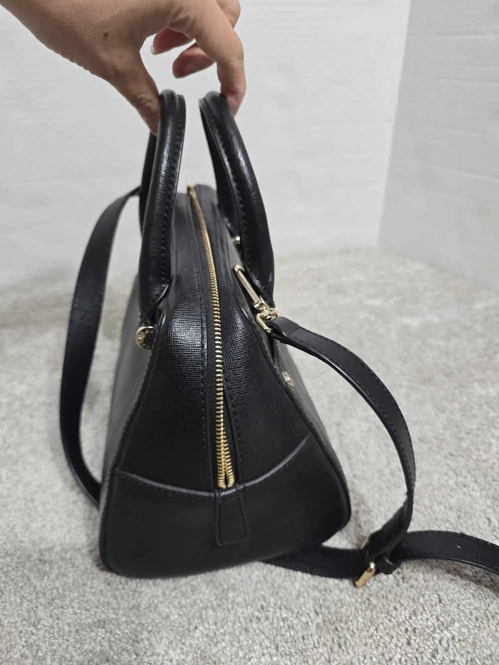 Furla Black Saffiano Leather Top Handle Bag Satchel